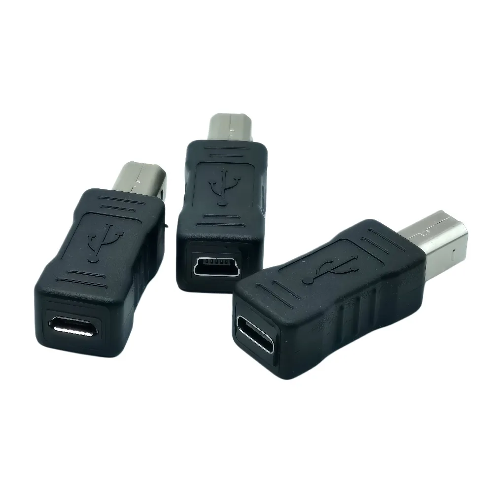 USB 2.0 B Male to USB Type C Female / Micro 5 PIN Female / Mini 5P Female Data Sync Adapter Converter for Printer Scanner Fax