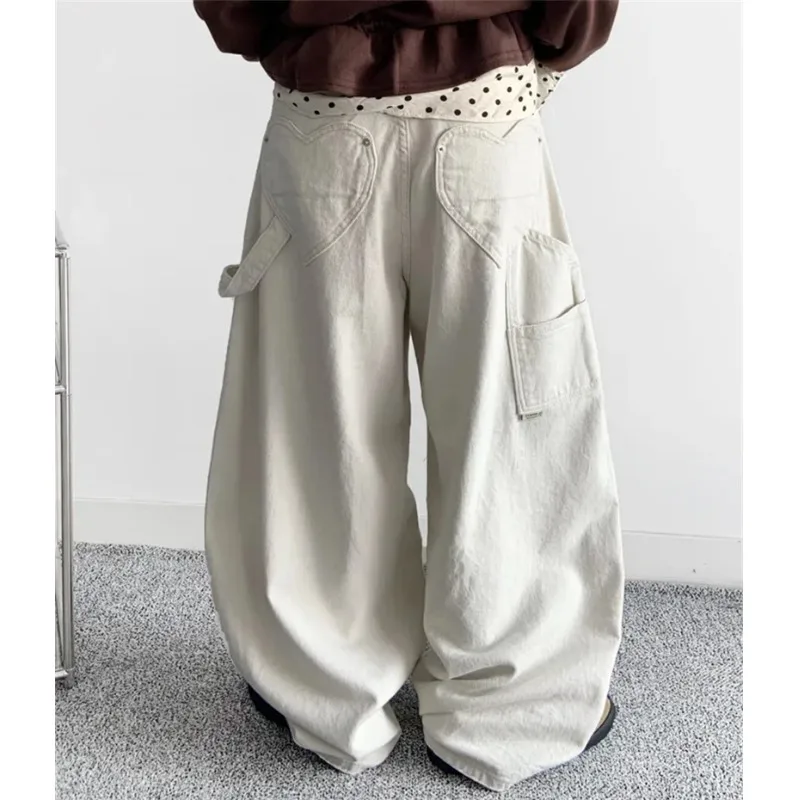 Lockere Denim-Jeans mit weitem Bein und Herz-Kit-Arbeitskleidung Sle Korean Faion Regular Fit Medium Softn Exklusiv online