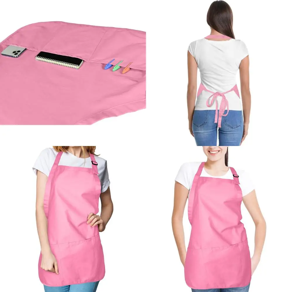 

Набор из 3 кухонных фартуков из поликоттона, длина 12 дюймов, розовые, для ресторанов и домашнего использования