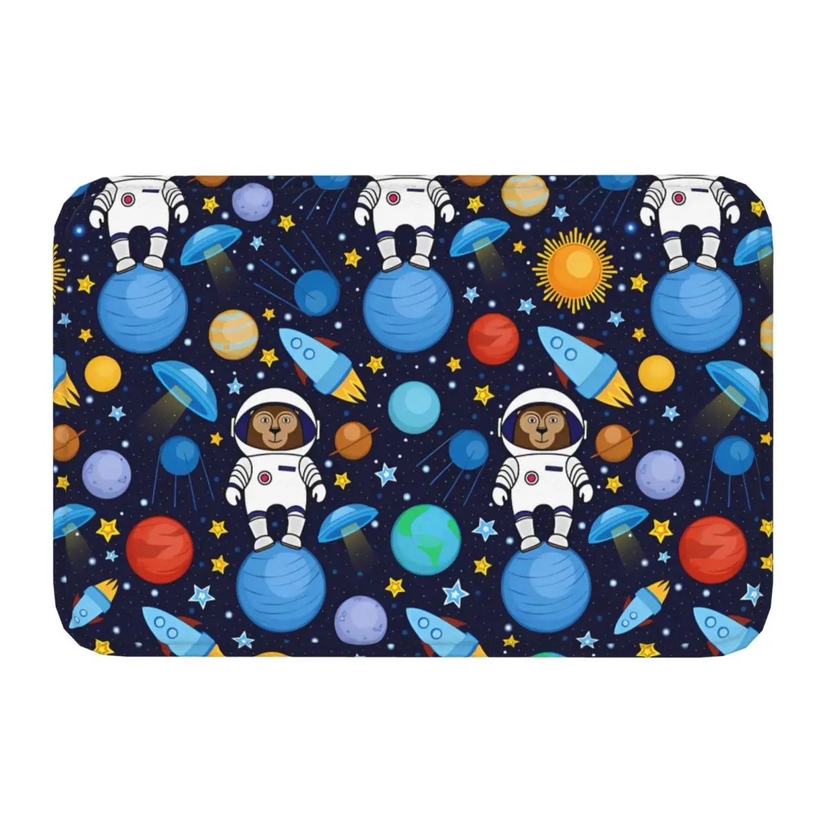 Cartoon Space Monkey Astronauts Rockets Front Door Mat Anti-Slip Indoor Waterproof Doormat Garden Garage Entrance Rug Carpet