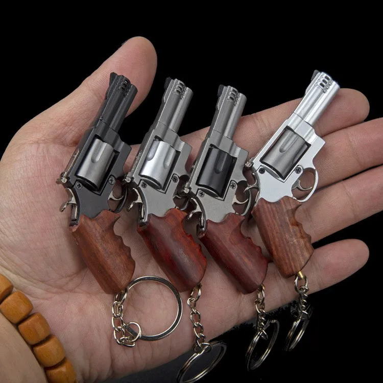 Miniature Unassembled Metal Alloy Gun Model Real Wood Handle Left-Handed M500 Revolver Keychain Toy Gift for Boys