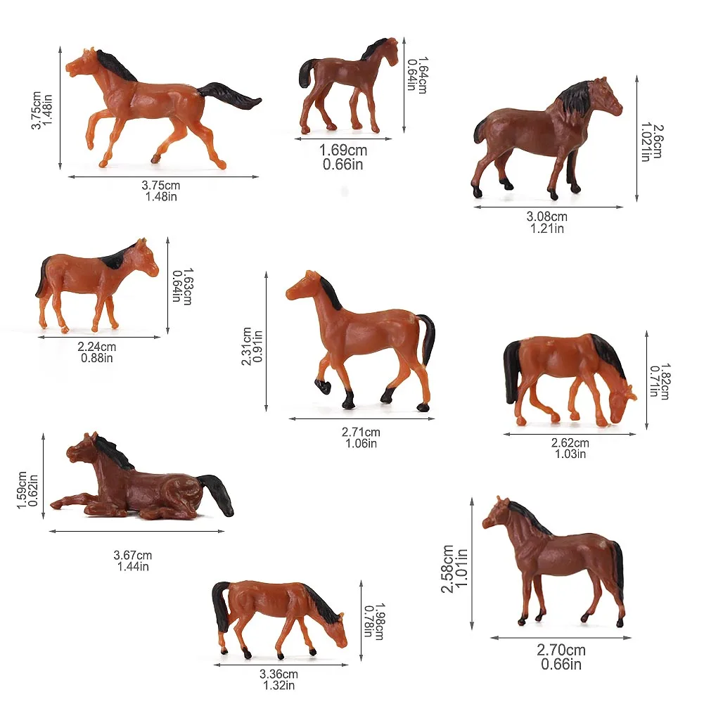 AN8702 30pcs HO Scale 1:87 Well Painted Model Brown Horse Scenery Landscape Layout Farm Animals