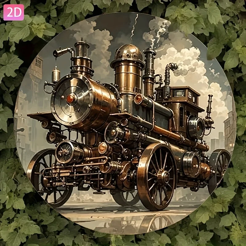 2D Flat Steampunk Train Gears Metal Sign - Vintage Locomotive Wall Decor for Home Bar Cafe Garage Outdoor Man Cave Gift