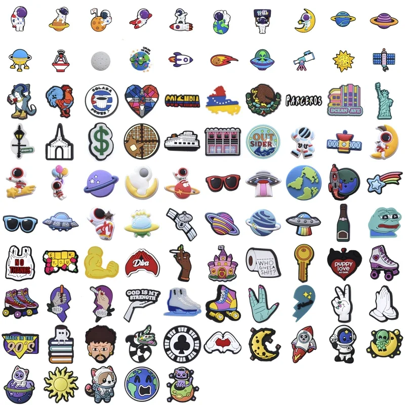 

93-115 Pieces Bulk Shoe Charms for Crocs Accessories Astronaut Shoes Charm for Croc Decorations Pins Men Jeans Woman Clogs Clips