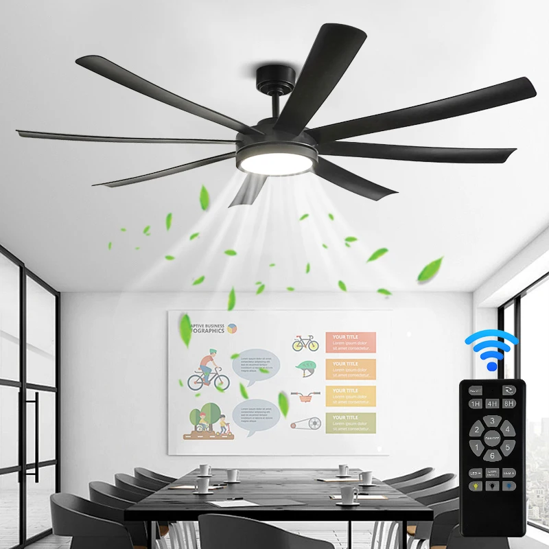 72 Inch Large Diameter Black Fan Pendant Light Ceiling, DC Motor Remote Control, 6-speed Reversible, Living Room, Bedroom