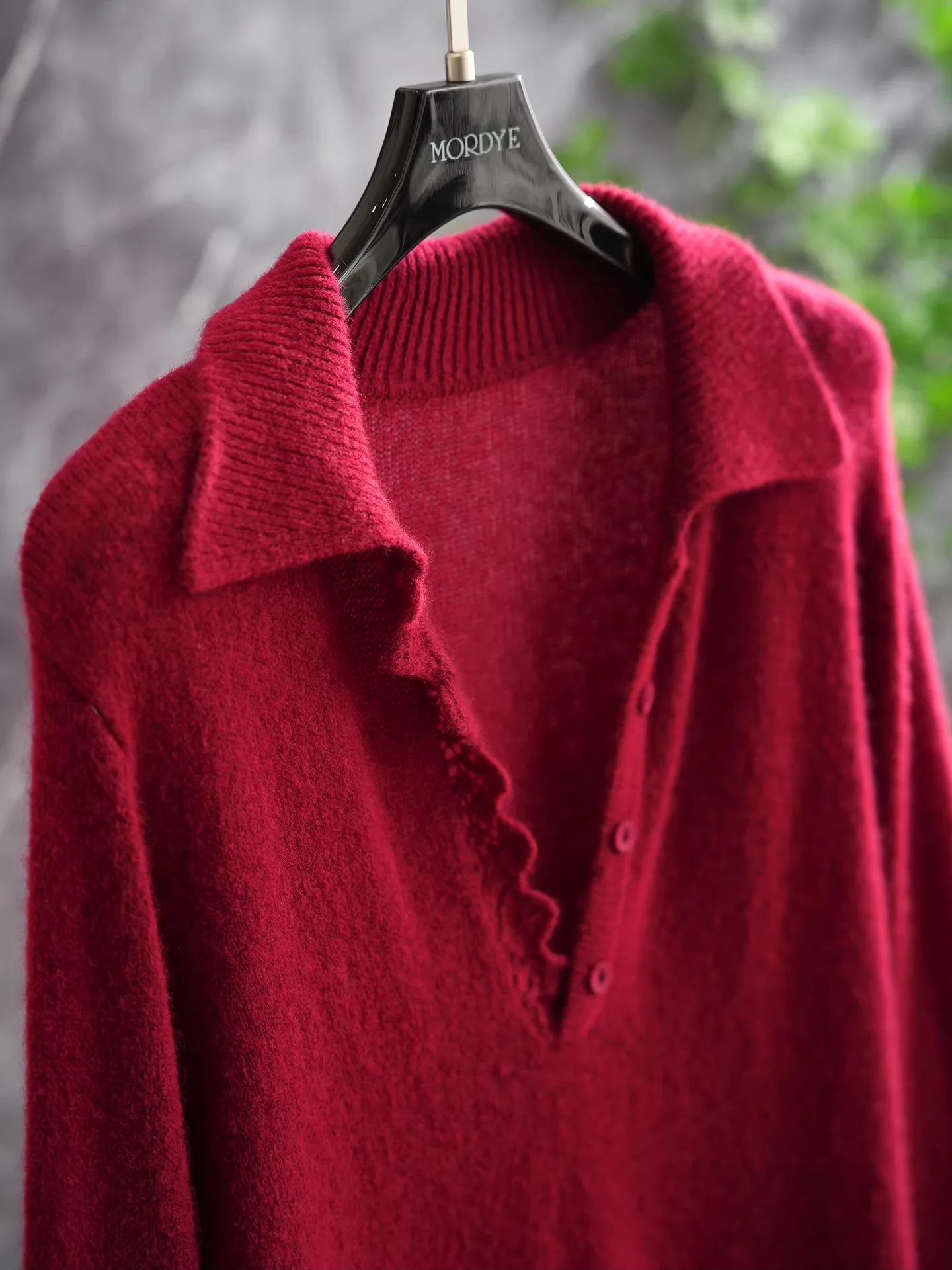 

Cherry Red Collar Knitted Sweater 30% Camere 40% Wool Soft Comfortable Long Sve Women's Commute Sle Knitwear