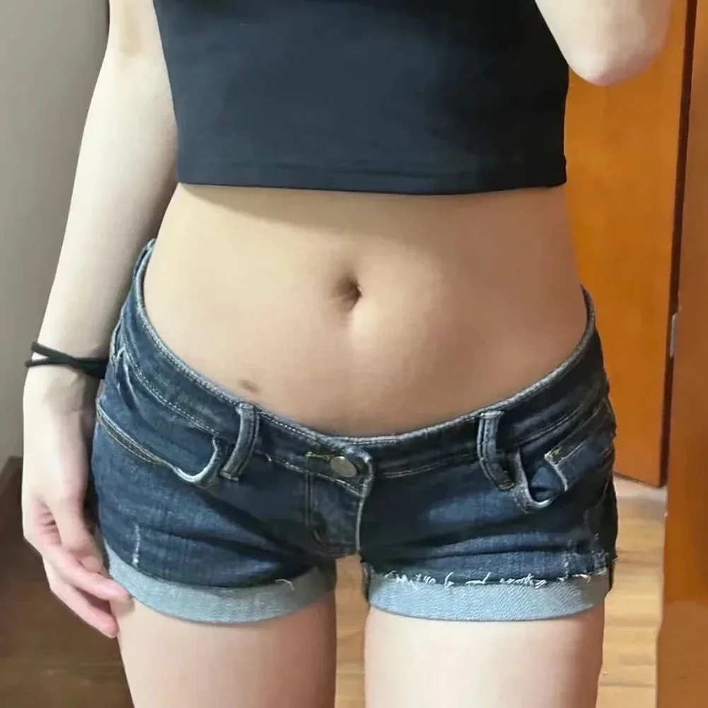 Everyday Use Low Waist Shorts Elastic Fit High Waist Wide Leg Pants Retro Shorts Casual Wear High Waist Design