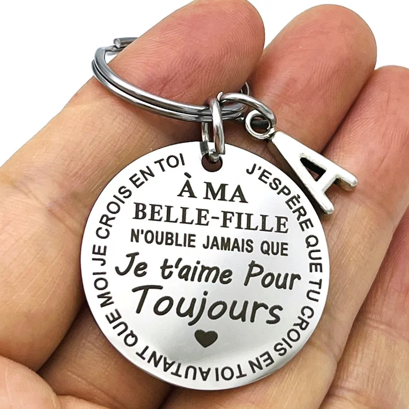 French A MA BELLE-FILLIE Keychain Gifts for Daughter Birthday Christmas Gifts for Stepdaughter Gift