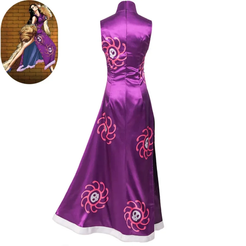 

2025 ♥ New Anime Boa Hancock Cosplay Costume Warlords of The Sea Empire Purple Printing Chi-pao Dress Woman Sexy Carnival Hal ☆★
