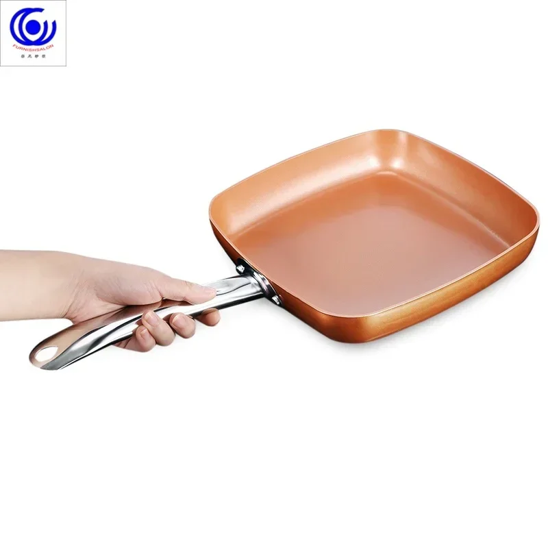 Copper Square Frying Pan with Ceramic Coating, Skillet Oven, Dishwasher Safe, 4 L Non-stick Cooking Pan