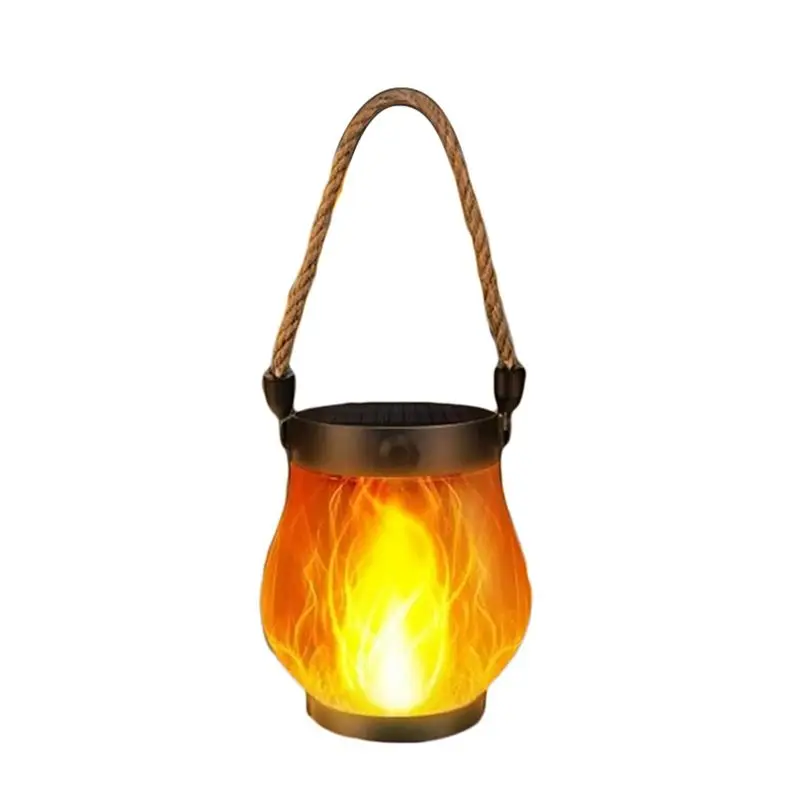 ABKW-Magical Dancing Flames Solar Lantern Flickering Flame Outdoor Lights Solar Torch Waterproof Hanging Light