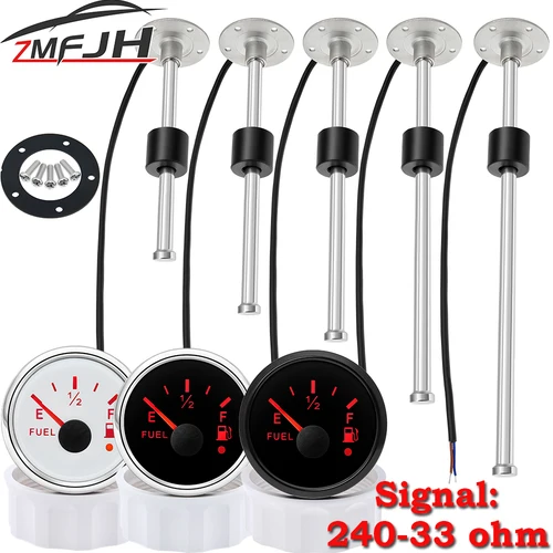 Medidor de nivel de combustible de 240-33 Ohm con Sensor de nivel de combustible medidor de nivel de combustible de 52mm con retroiluminación roja rango de indicador de aceite Sensor de 100-500mm
