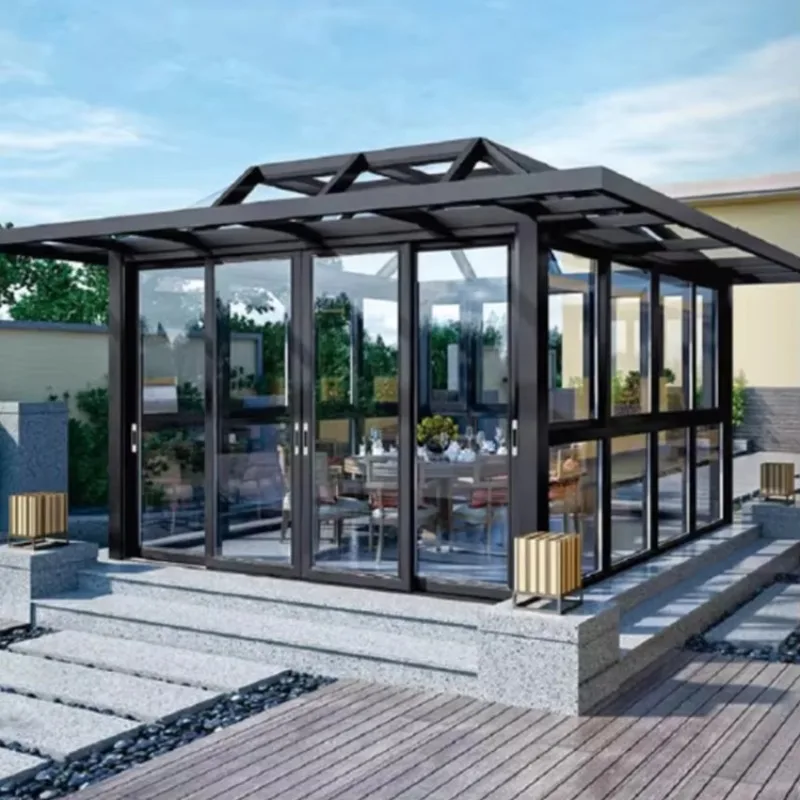 For Rooftop Garden Aluminum Sunroom Glass House Insulated Glass Room Retractable Conservatory for Villa Terrace Patio