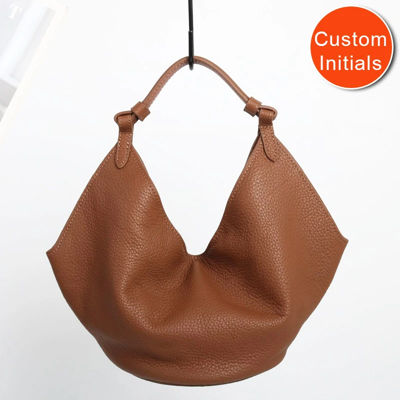 

Custom Initials Small Bucket Bags For Women Luxury Designer Handbag And Purse 2025 New In Cattle Split Leather Underarm Shoulder