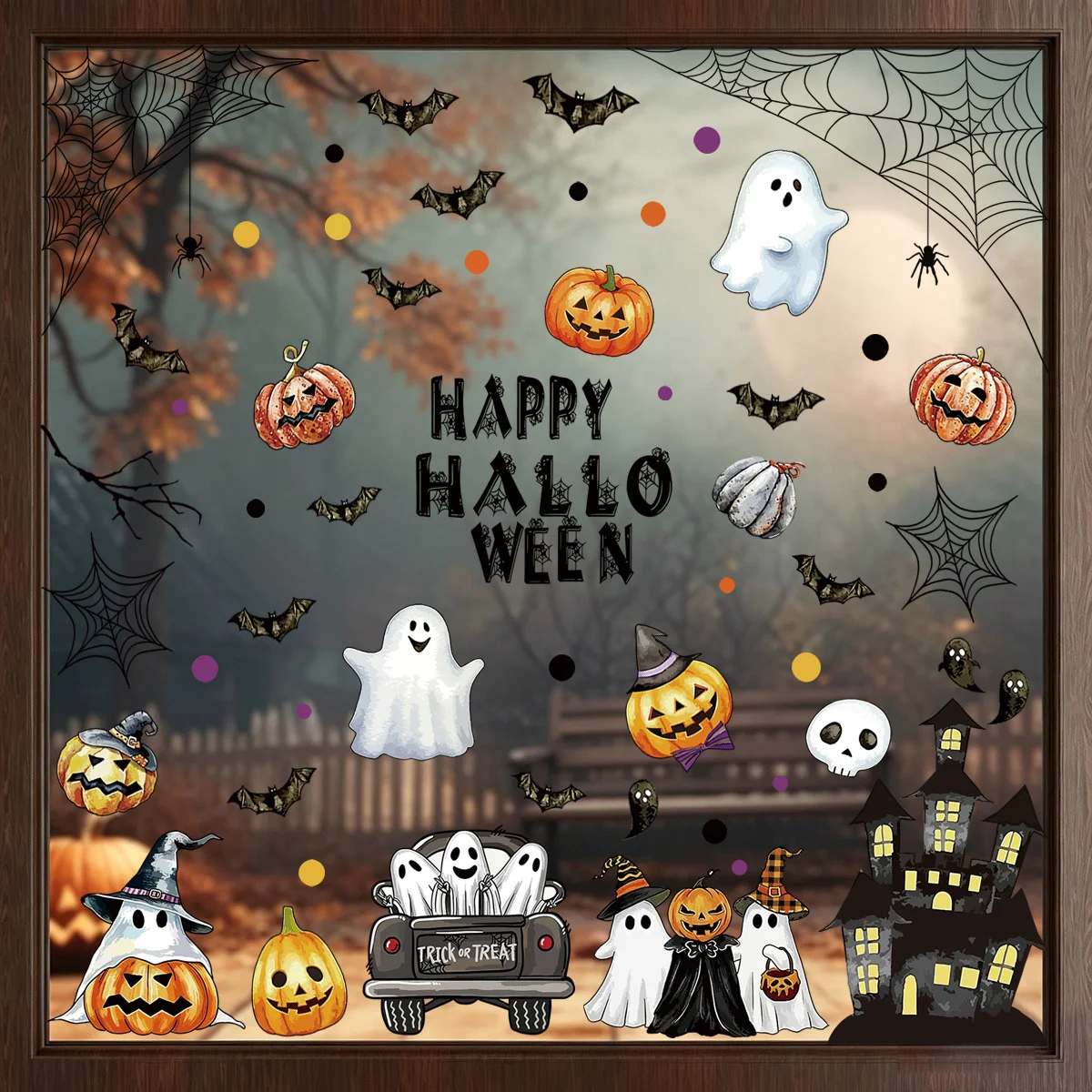Halloween electrostatic window stickers, ghost houses, Halloween electrostatic glass window decoration stickers