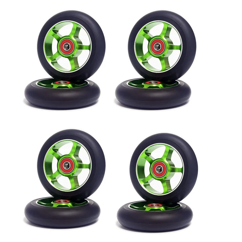 

HOES-8Pcs 100Mm Scooter Replacement Wheels With Bearings Aluminum Wear-Resistant PU Scooter Parts Scooter Accessories,Green