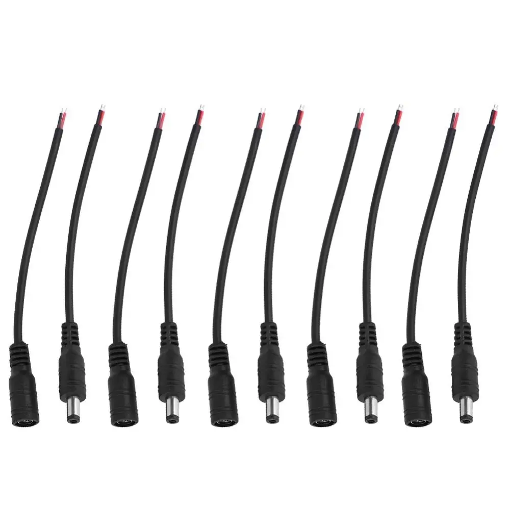 5 Pair 5.5x2.1mm DC Power Connector Male & Female Black White Barrel Plug Jack Connector Easy Installation 15cm