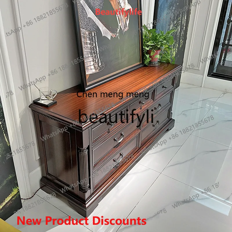 

2003 American chest solid wood retro seven chest cabinet black walnut living room storage locker
