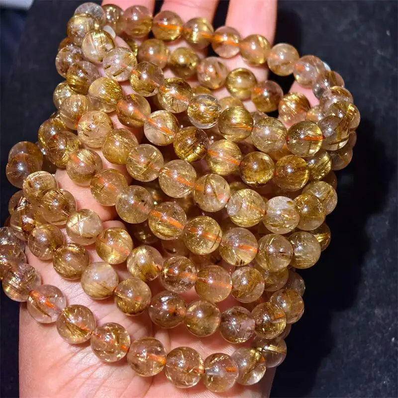 

Натуральный золотой рутиловый браслет из тройного круга, модный драгоценный камень для женщин, исцеляющий Рейки, праздничный подарок, 1 шт., 7/8/9,5 мм