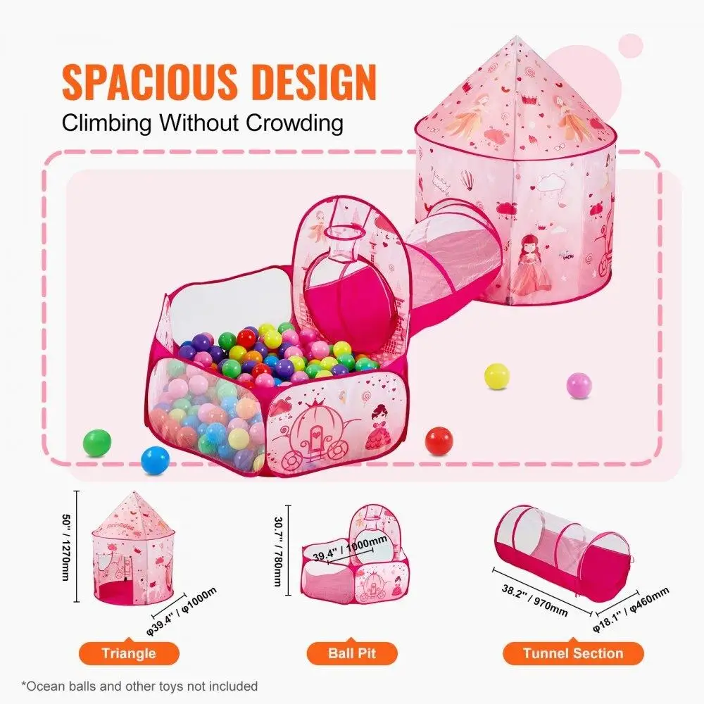 Barraca de brincar pop-up 3 em 1 com túnel para uso interno e externo de crianças e bebês