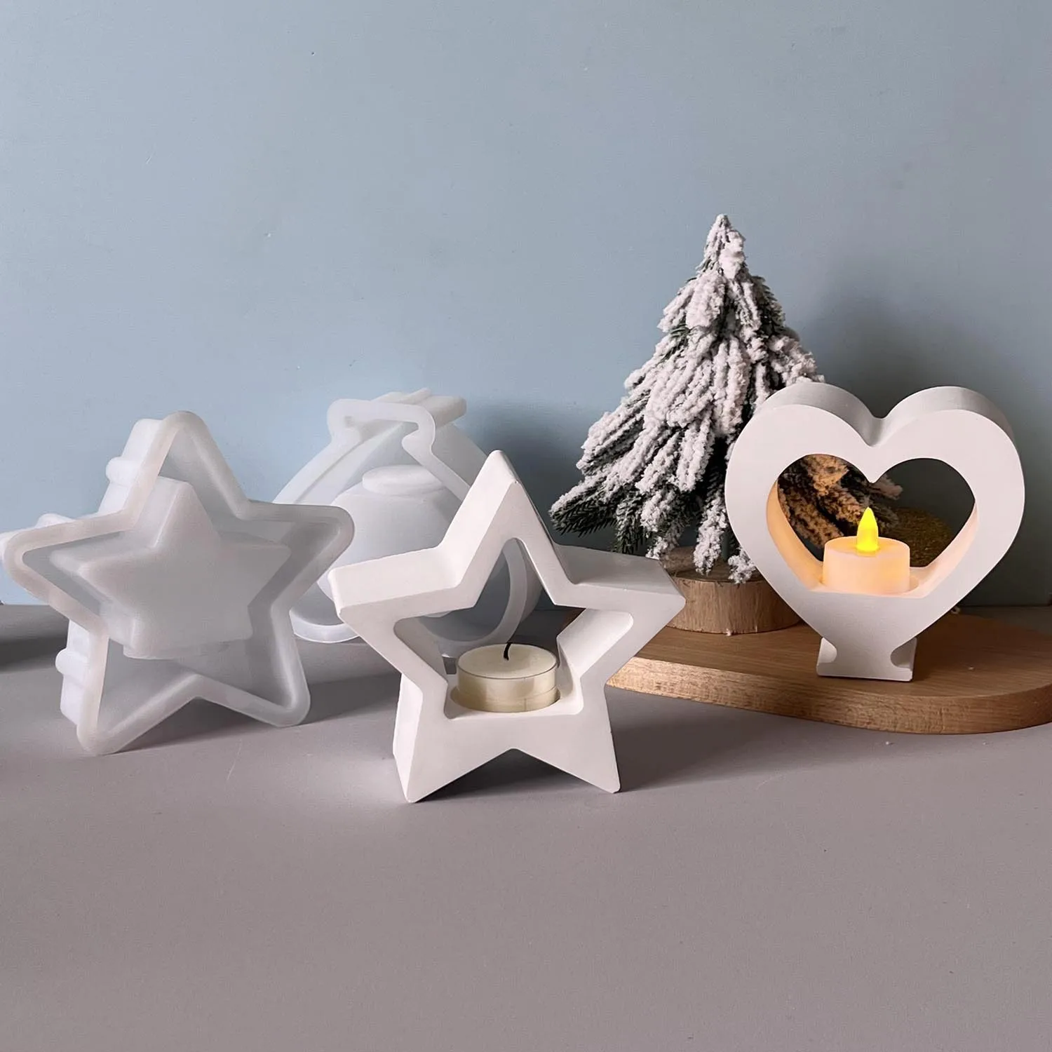 

Candle Holder Mould Star Shaped Tea Light Silicone Mould Decoration Plaster Mould Christmas Themed For Home Decor Christmas