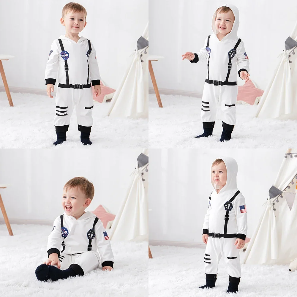 Spring Autumn Hoodie Astronaut Costume Romper for Baby Boys Girls Space Suit Jumpsuit Halloween Birthday Outfit 0-24M