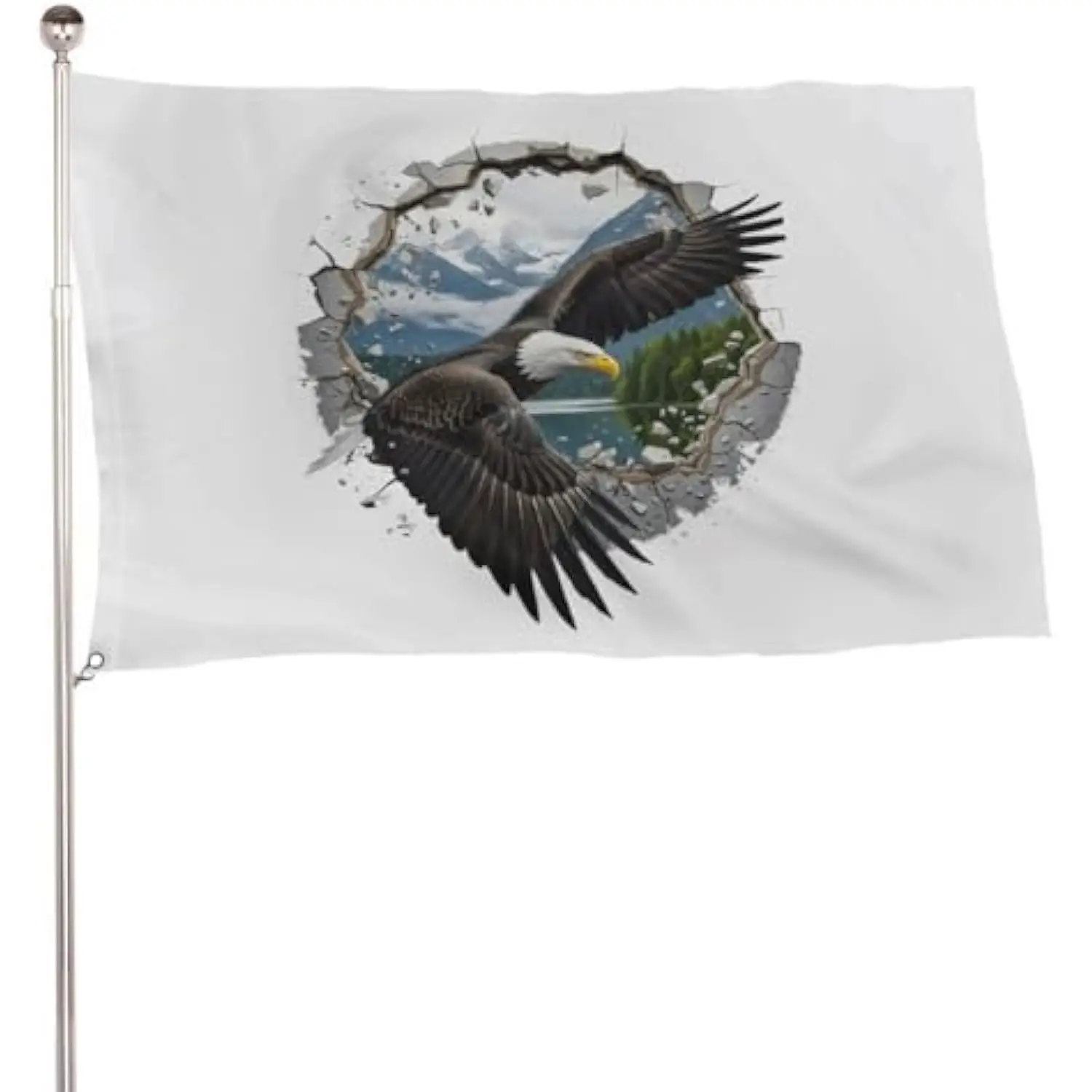 Eagle Breaking Through Wall Landscape Flag Durable Polyester Outdoor Home Yard Decor