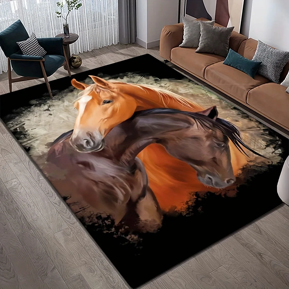 VIKAMA Two Horses Carpet Bedroom, Living Room, Study, Entryway Decorative Doormat Soft and Comfortable Floor Mat Home Decor