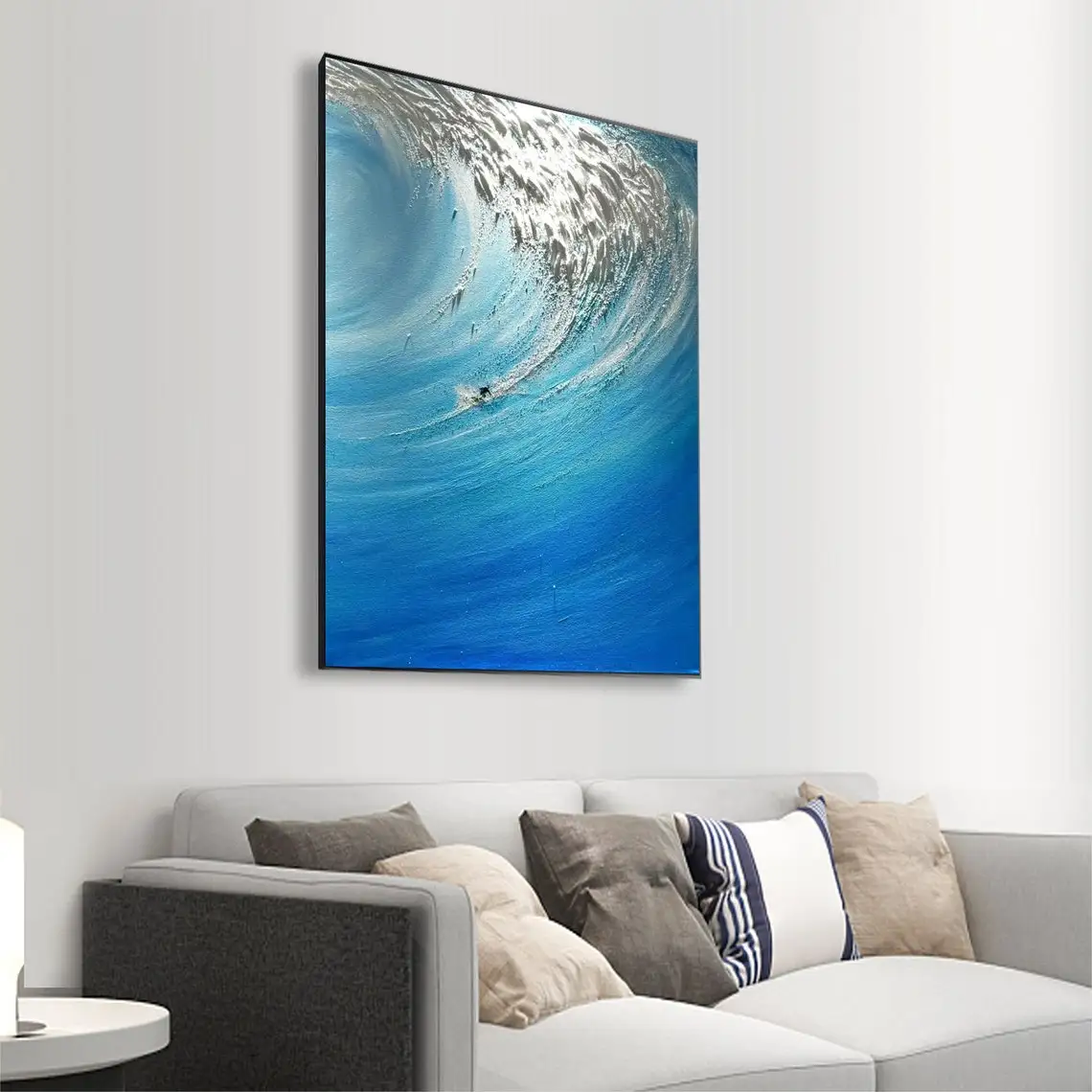 Hand-Painted Surfers Sea Sports Impasto Art Oil Painting Original Blue White Abstract Textured Painting Bright Creative Wall Art