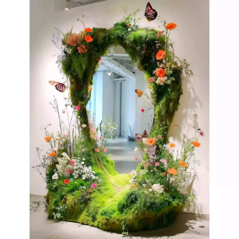 

Имитация мохового зеркала, растение, микропейзаж, зеркало для всего тела, часы-трансформер в фото, зеленые растения, красивый набор Chen