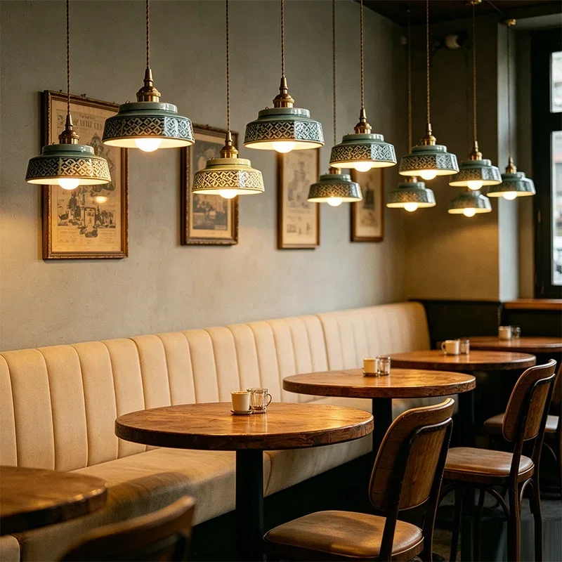 Retro Ceramic LED Pendant Lamp Romantic Balcony Dining Table Restaurant Hotel Decor Hanging Light Bedroom Bedside Chandelier