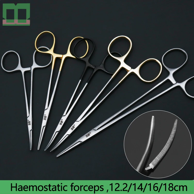 Haemostatic forceps angle head straight handle 12.5/14/16/18cm surgical operating instrument medical hemostat