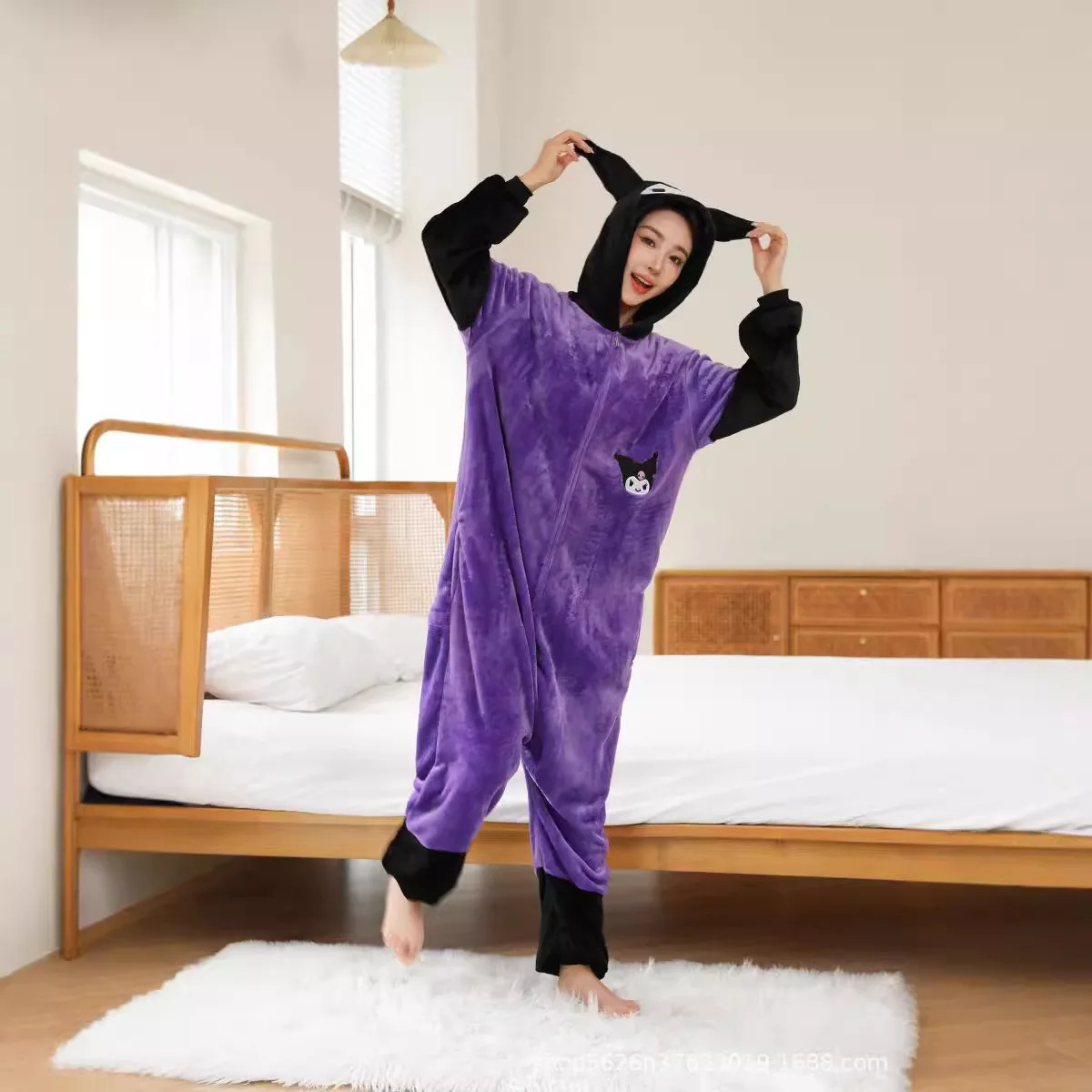 Women Onesie Kuromi Cosplay Costume for Adults Pajamas Full Body Clothes One-Piece Pijamas Halloween Kigurumi Homewear Jumpsuit