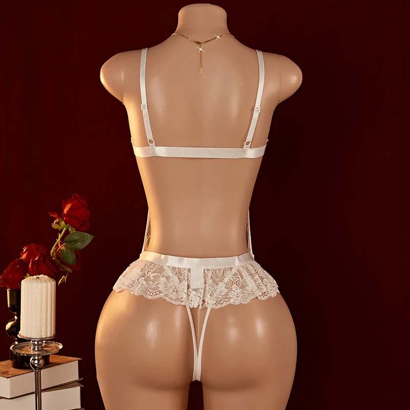 Sexy Lingerie Women Adult Transparent Teddy Babydolls Crotchless Sex Clothes Bodysuit Exotic Pajamas Deep V Open Bra Costumes image 3