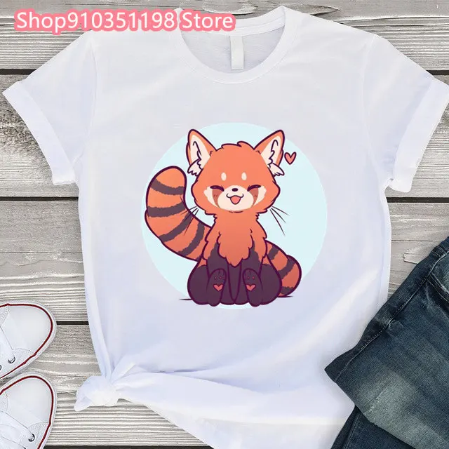 2024 Y2k New Summer Red Panda Print T Shirt Women Short Sleeve Youthful Clothes Fashion Streetwear Harajuku Graphic T-Shirt