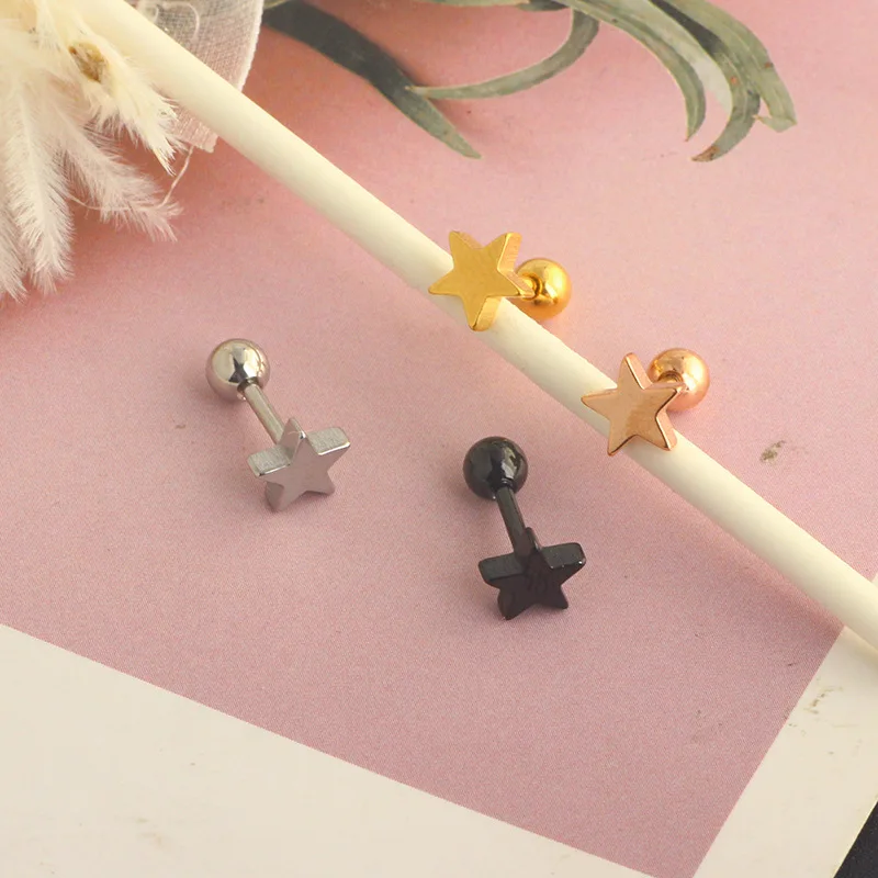 1Pcs Five-pointed star earrings Stud earrings stainless steel body piercing jewelry