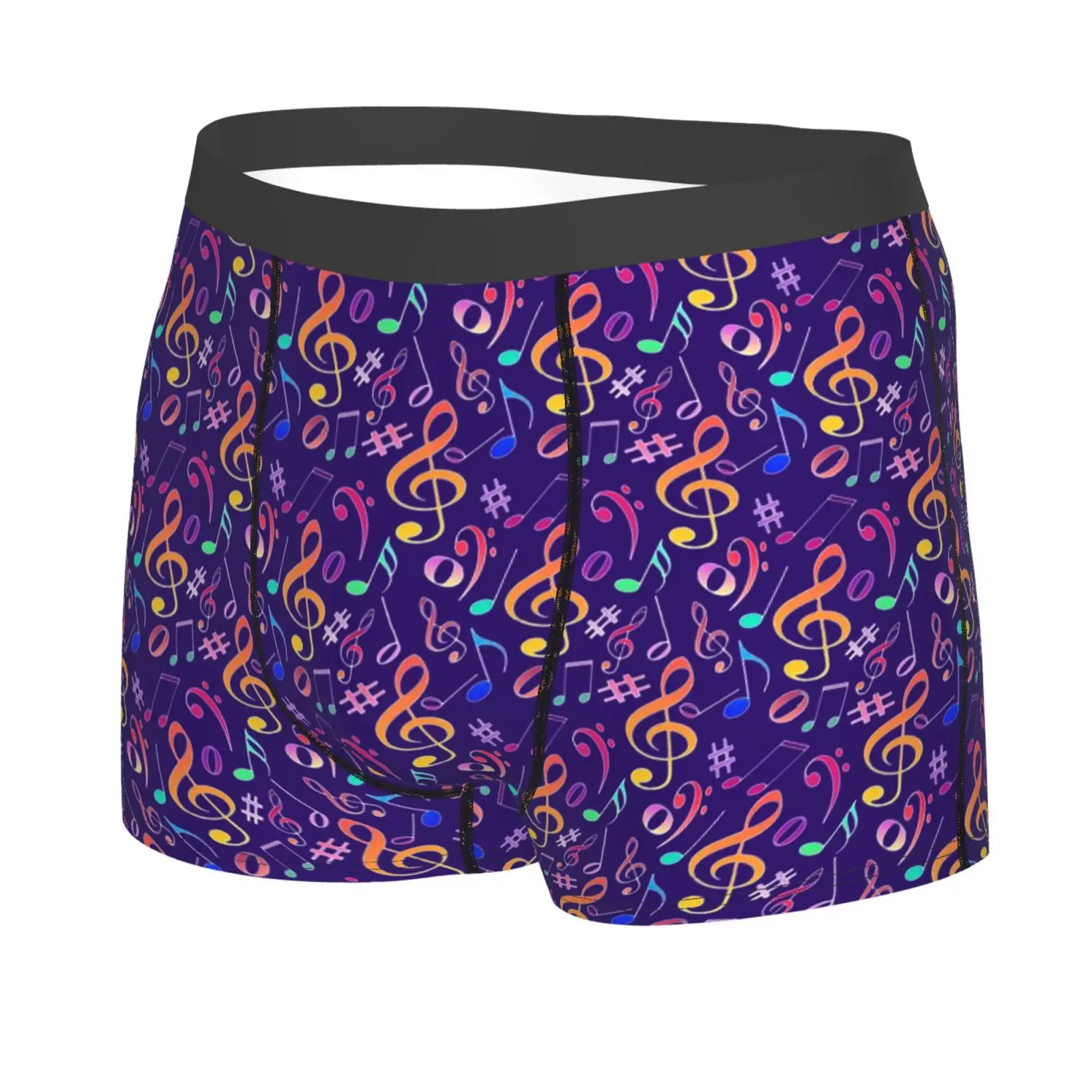 Purple Musical Notation Print Men's Breathable Boxer Briefs Comfort Soft Stretch Underwear Trunks with Bulge Pouch for Men Boys