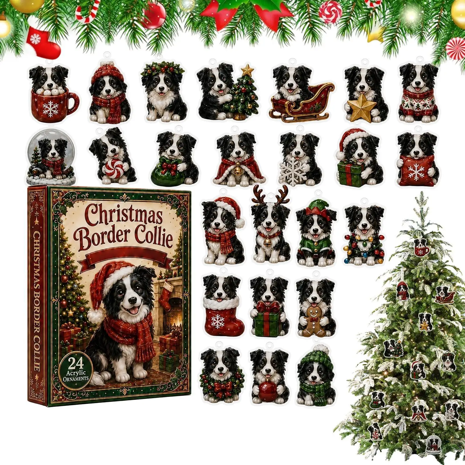 Dog Calendar Christmas Advent 2026 24 Days 2D Acrylic Ornament Holiday Countdown Calendar Kids Adults Family Friends Xmas Gifts