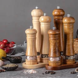 Wooden Grinder Acrylic Manual Pepper Mill Salt and Pepper Grinder Ceramic Core Multifunctional Seasoning Bottle Kitchen Tool