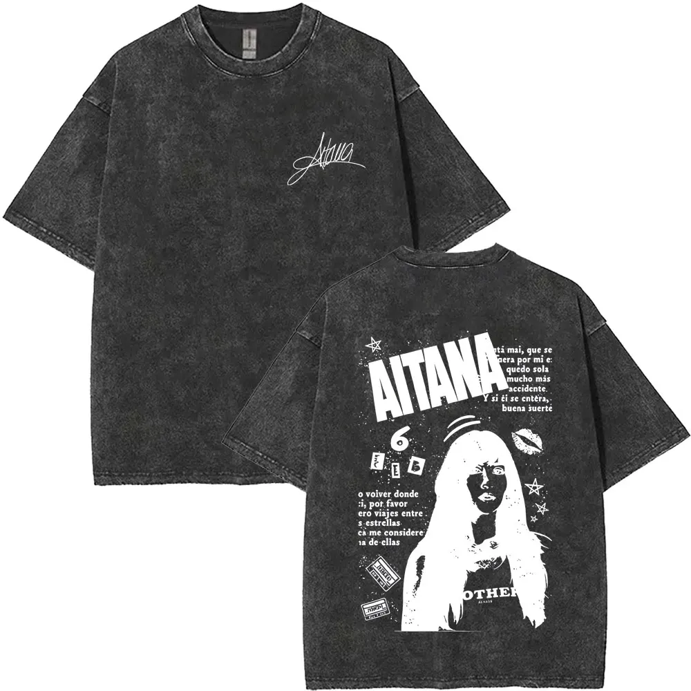 

Washed Vintage Singer Aitana Face Graphic T Shirt CUARTO AZUL World Tour 2026 Merch T-shirt Men Women Fashion Pop Music T-shirts
