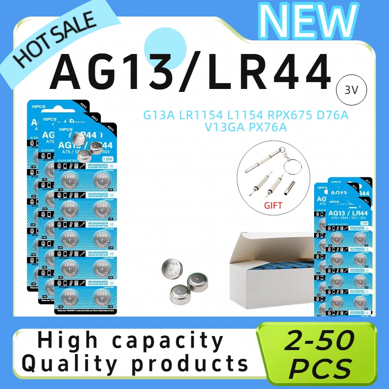 

2-50 шт. LR44 AG13 1.5V Батарейки-таблетки щелочные долговечные для глюкометров, автомобильных пультов ДУ, L1154 SR44 RW82 357