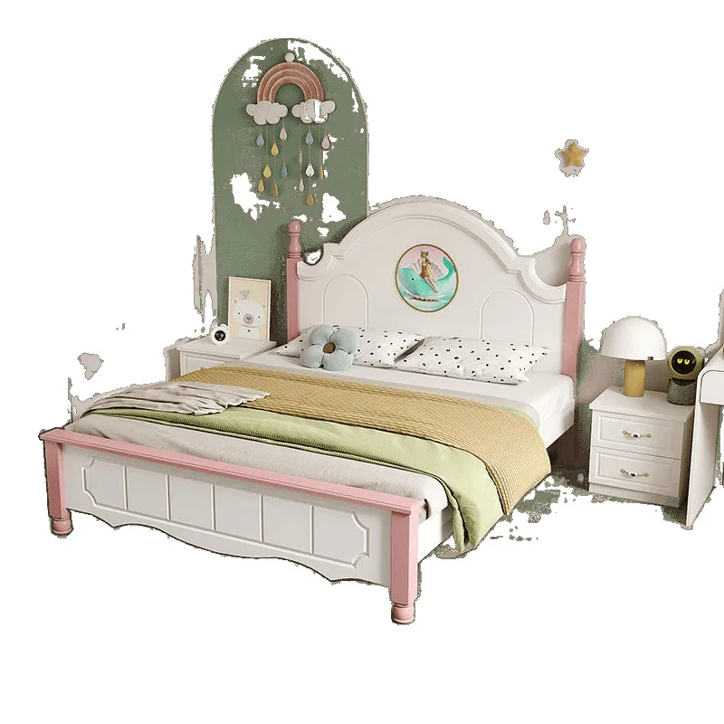 

Solid wood boys and girls double bed modern simple American student master bedroom princess European
