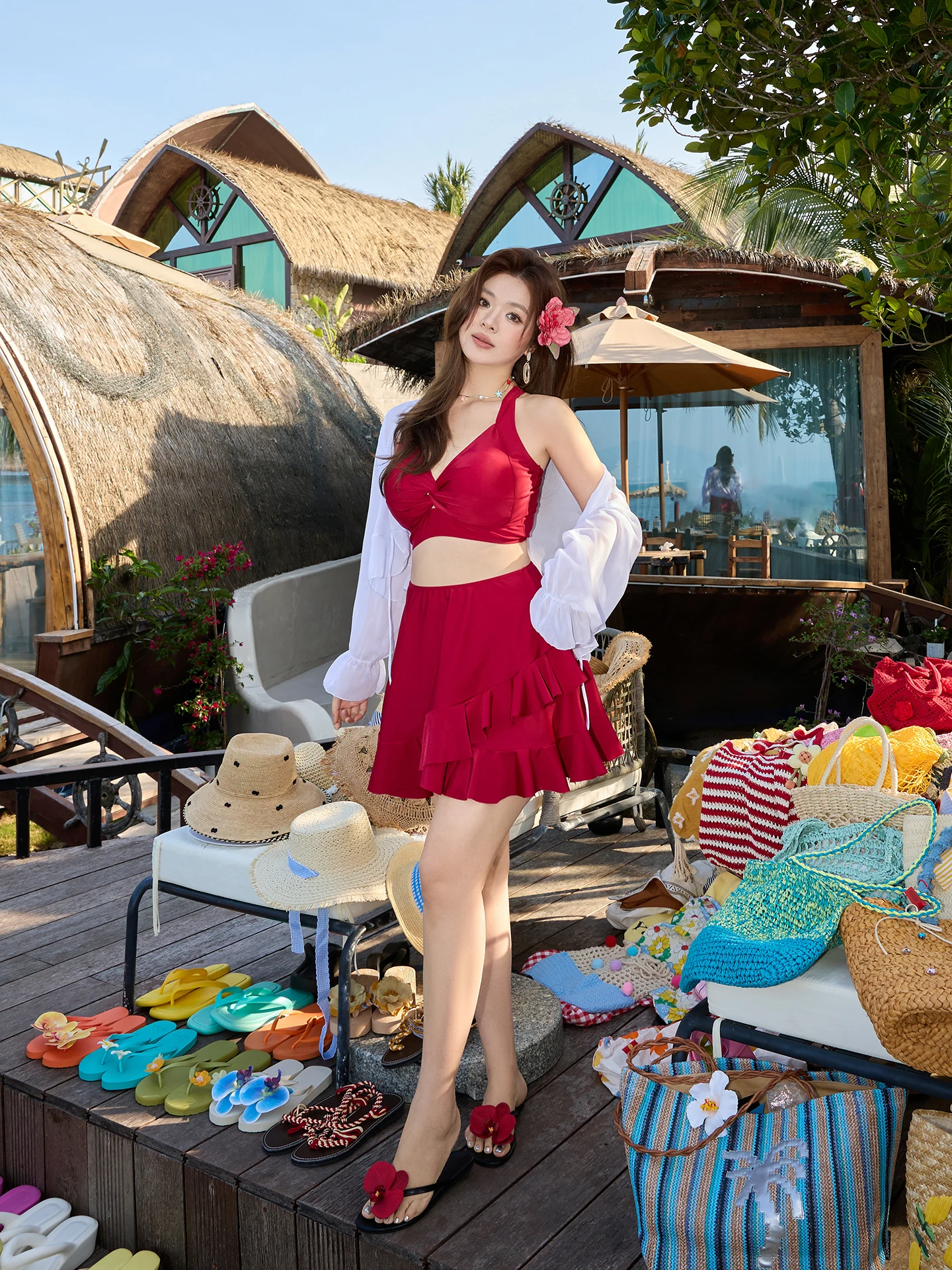 

Сексуальный раздельный купальник с длинными рукавами, комплект из трех предметов больших размеров для женщин: верх, низ и плавки, для термальных источников, пляжа и отпуска