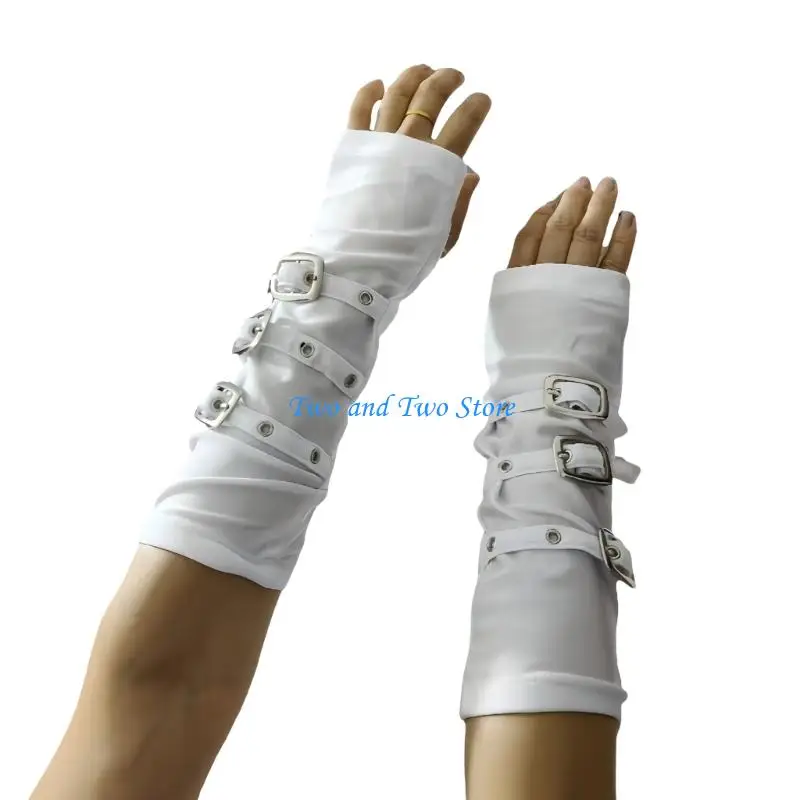 HX6F Flexible Elastane Arm Sleeves With Decorative Metal Belts Perfect For Streetwear Fitness And Cold Weather