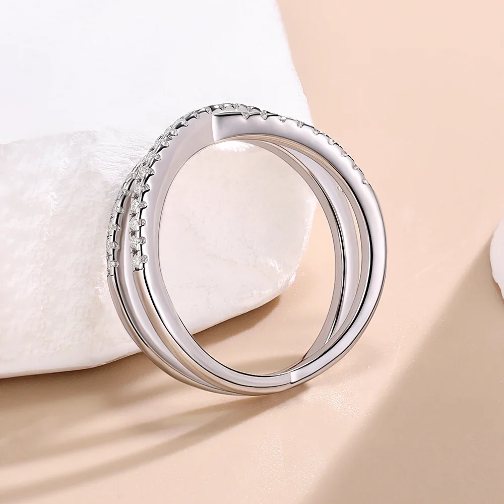 M-JAJA Moissanite X Cross Rings D Color VVS1 Lab Diamond Wedding Band for Women Promise Engagement Ring 925 Sterling Silver Ring