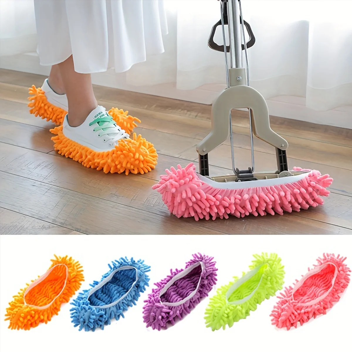 1 Pair Washable Cleaning Shoes Cover Multifunction Chenille Duster Mop Slippers Foot Socks for Floor Home