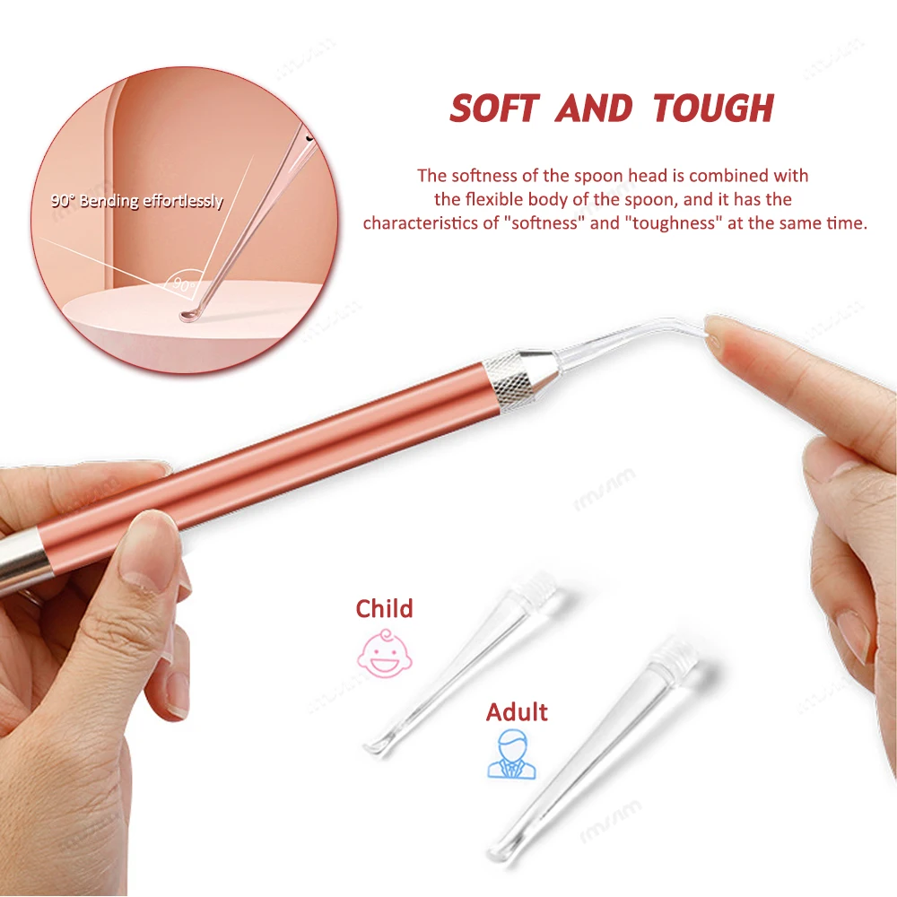 Baby Oor Schoner Lepel Led Flash Light Ear Wax Curette Picker Visuele Kinderen Earpick Oer Wax Graven Remover Oor Neus novel Tweezer