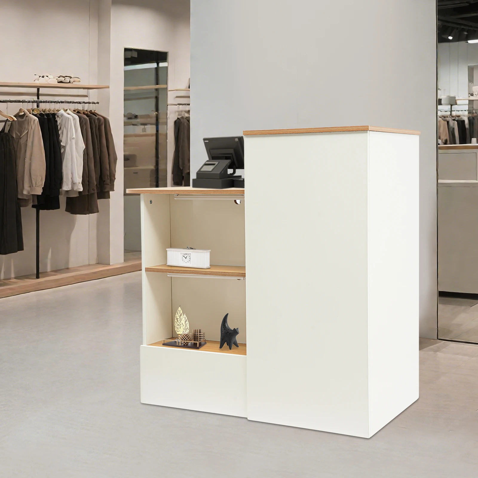 39.37 * 19.69 * 39.37 بوصة مكتب استقبال لوح الكثافة، طاولة استقبال تجارية حديثة قائمة على الأرض للمطاعم، إلخ