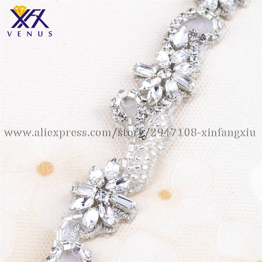 XFX VENUS Hot Fix Wholesale Rhinestone Appliques Crystal Beaded Applique Flower Bridal Applique for Wedding Clothing Accessories