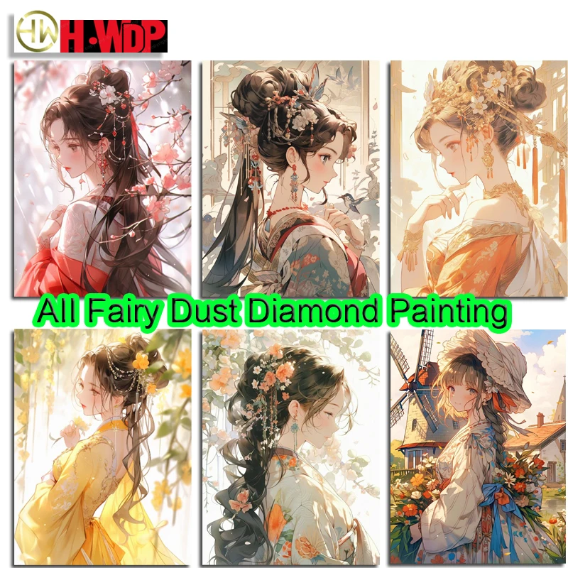 Girl 100% Fairy Dust Diamond Painting Cartoon Full quare Diamond Embroidery Cross Stitch AB Diamond Art Crystal Home Decoration